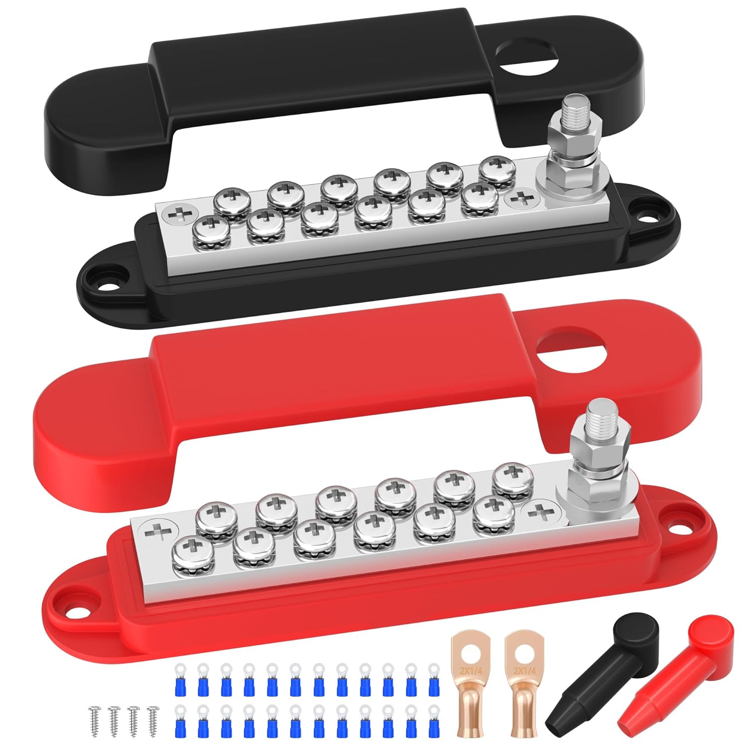 Power Distribution Block 12V 150A 1/4" Stud Marine Bus Bar 12 Volt DC Battery Busbar for Boat Automotive Solar Wiring