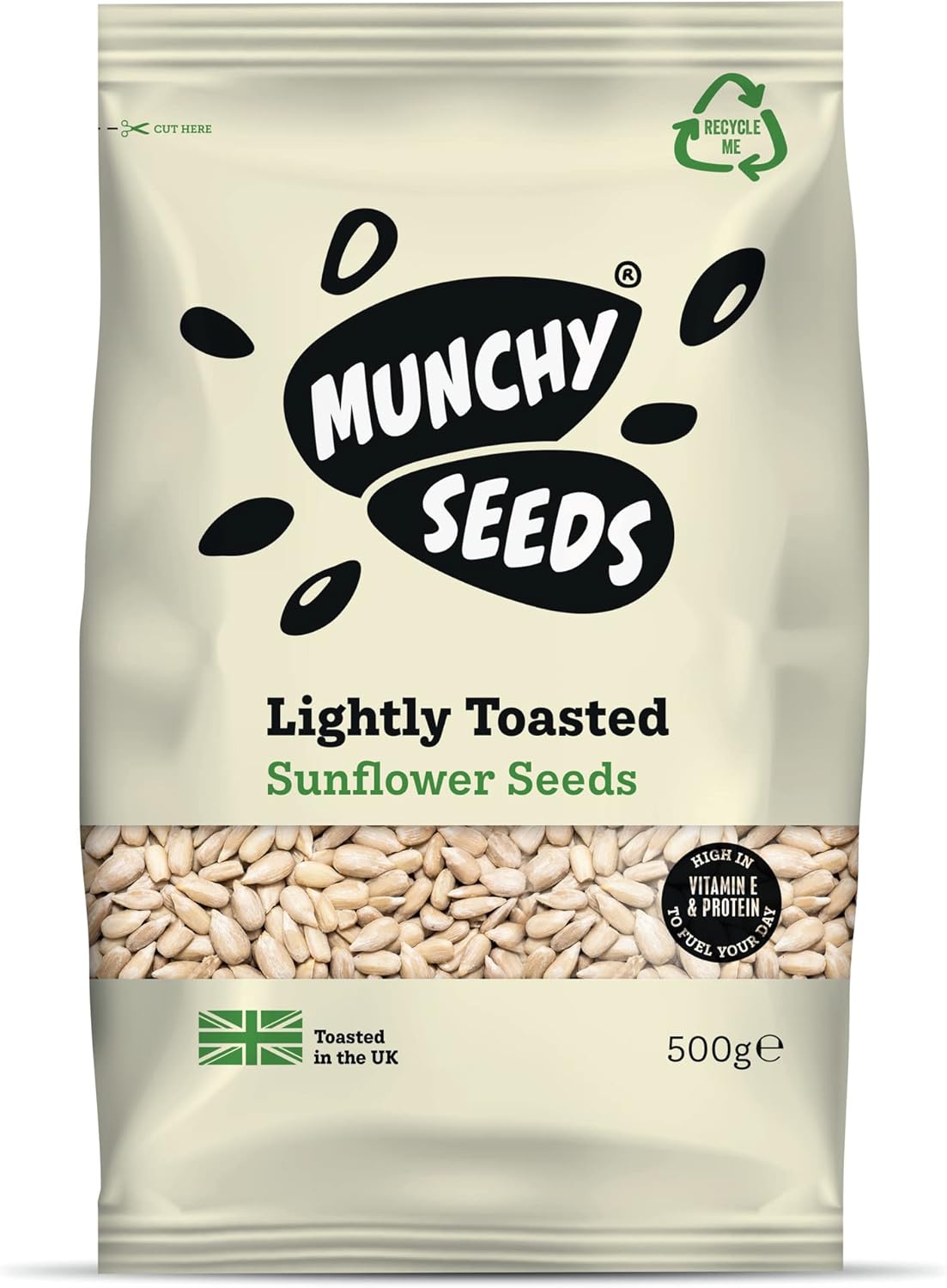 Munchy Seeds Lightly Toasted SUNFLOWER SEEDS, Source of Protein & Gluten Free, Packed w/Sunflower Seeds, Free From Nuts For Allergy Sufferers, Vegan Food for Cereals & Granola 500g, White