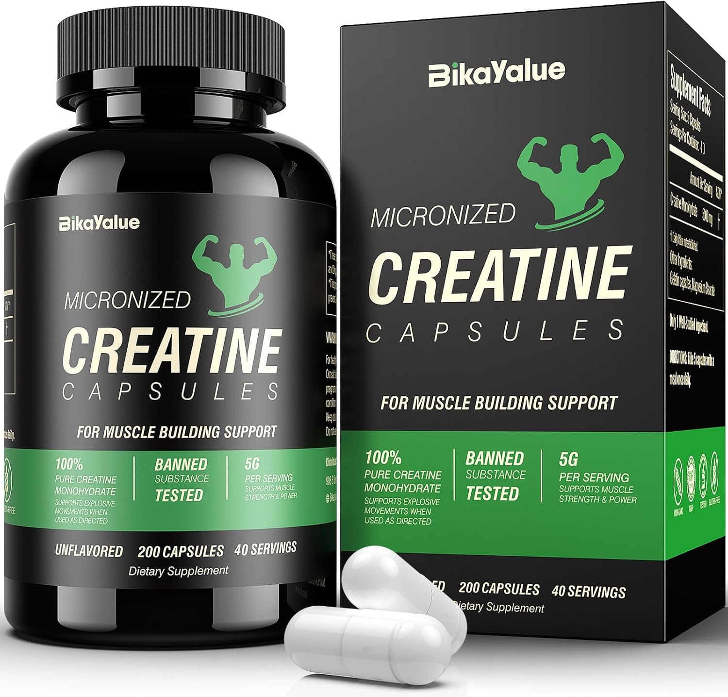 Creatine Monohydrate, 5000mg (5 Capsules) Per Serving Creatine Capsules(40 Servings), for Energy & Muscle Recovery, Increased Strength & Cognitive, Gluten Free for Women and Men