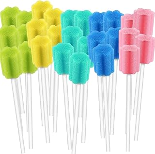 250 Count Unflavored Disposable Oral Swabs, Tooth Shape for Oral Cavity Cleaning Sponge Swab Individually Wrapped - 5 Colors