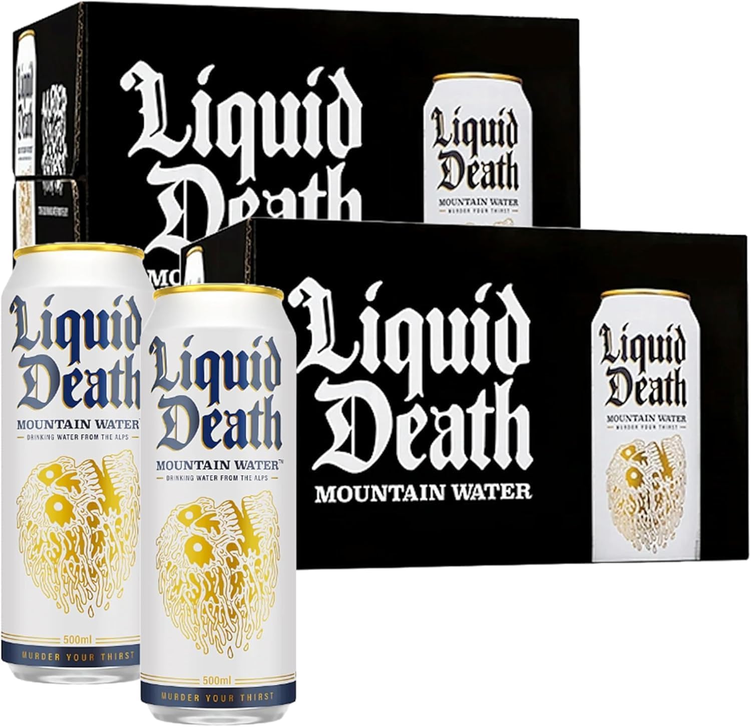 Liquid Death Still Drinking Water - Pack of 24 Cans x 500ml Drinking Mountainwater From The Alps. Canned - Perfect Companion for any Outdoor Activity, Trip Drink or Workout, Gym