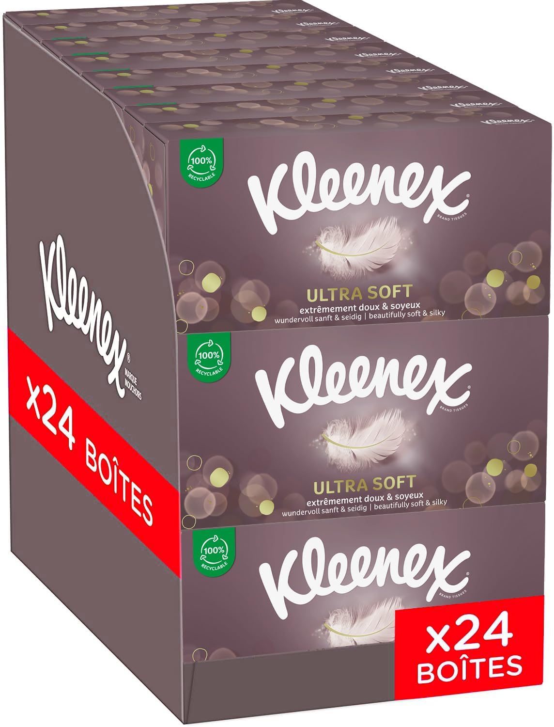 KLEENEX - Ultra-Soft tissues (24 Boxes of 64 tissues) - Soft and Silky That Leave a Feeling of Well-Being on The Skin - Made in France