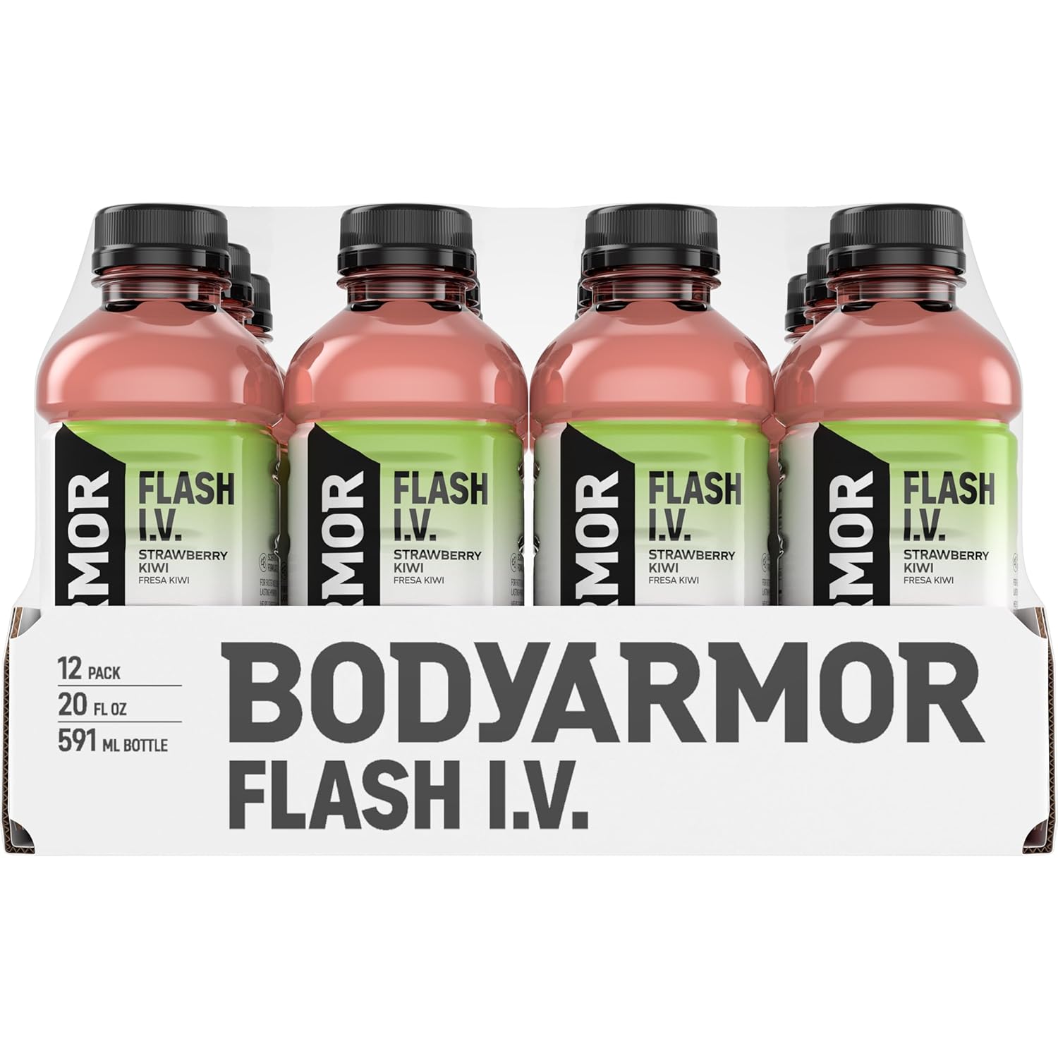 BODYARMOR Flash I.V. Electrolyte Beverage, Strawberry Kiwi, Hydration Drink with Coconut Water For Rapid Rehydration, Post Workout Recovery, 20 Fl Oz (Pack of 12)