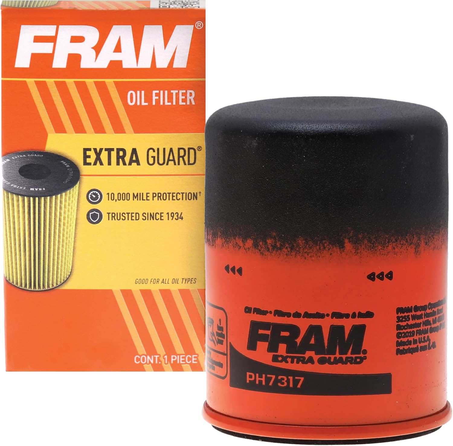 FRAM Extra Guard PH7317 10K Mile Change Automotive Replacement Interval Spin-On Engine Oil Filter for Select Vehicle Model Years, Vehicle Engine Protection Oil Filter for Everyday Drivers