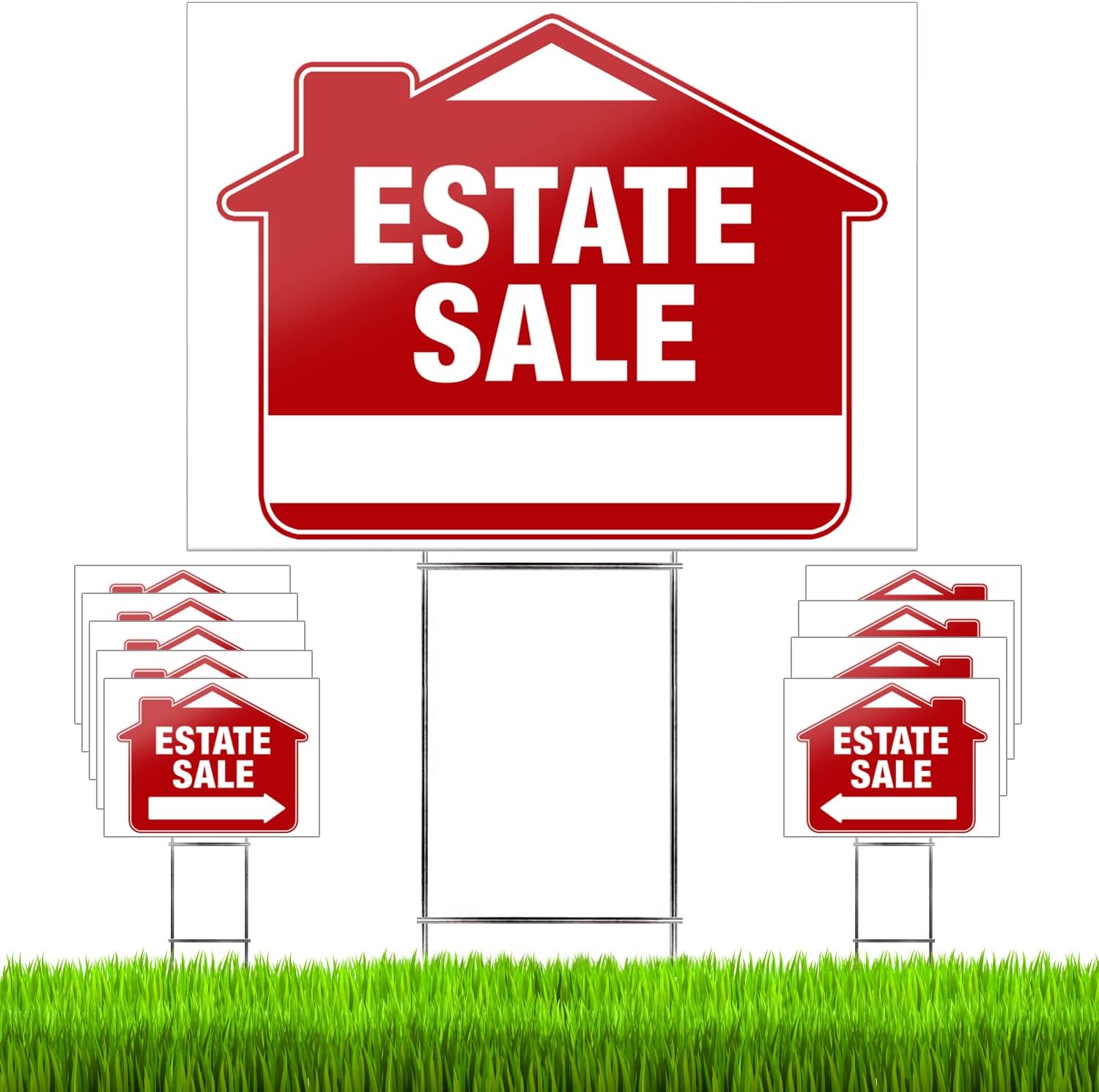 Estate Sale Signs (10 Pack) – Premium LARGE 24” x 18” Double-Sided Estate Sale Signs with Heavy Duty Stakes – Estate & Garage Sale Yard Sale Signs with Directional Arrows…