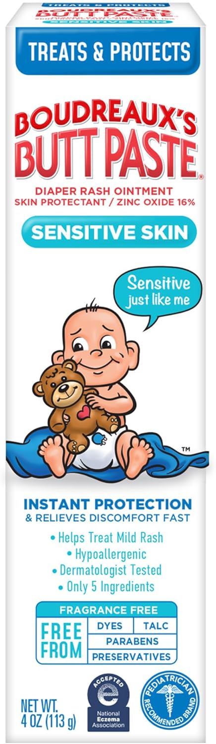 Boudreaux's Butt Paste for Sensitive Skin Diaper Rash Cream, Ointment for Baby, 4 oz Tube