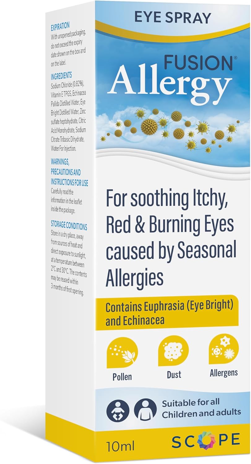 Fusion Allergy Eye Spray - Soothing Drug Free Spray for Itchy, Red, Burning Eyes Caused by Seasonal Allergies, Dry Eyes or Environmental Irritants - 10ml