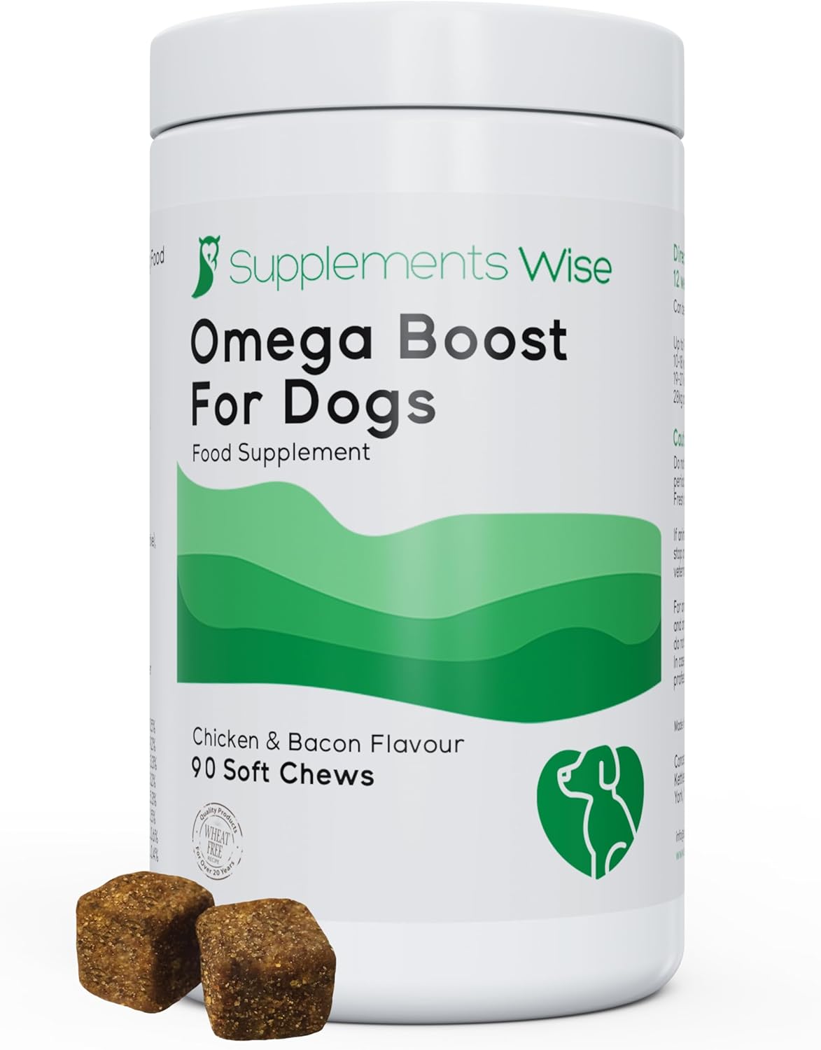 Omega 3 Chews for Dogs - Dog Supplements for Itchy Skin - 90 Chicken & Bacon Flavour Omega 3 Supplements with Salmon Oil - Dog Fish Oil Treats - Easy to Feed Itch and Allergy Chews