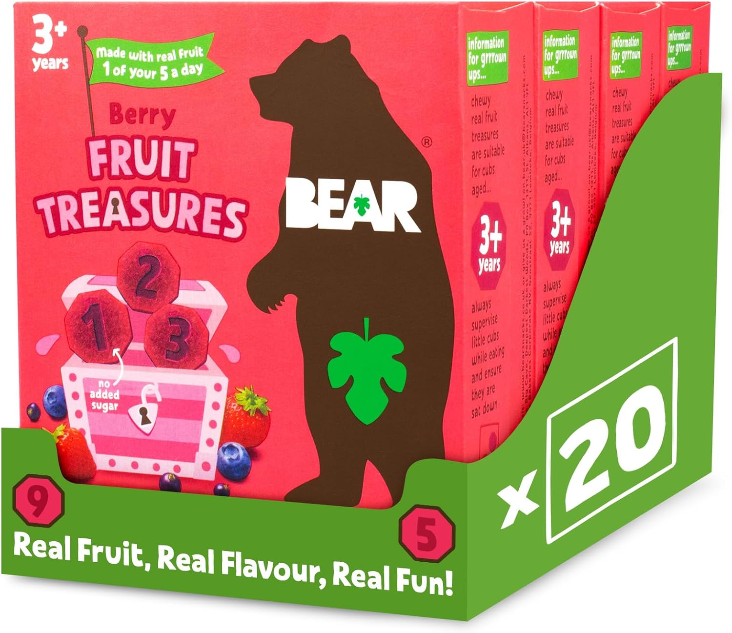 BEAR Berry FRUIT TREASURES - Delicious Real Fruit - Suitable for 3+ years - Healthy - 4 x 5 (20 packs)