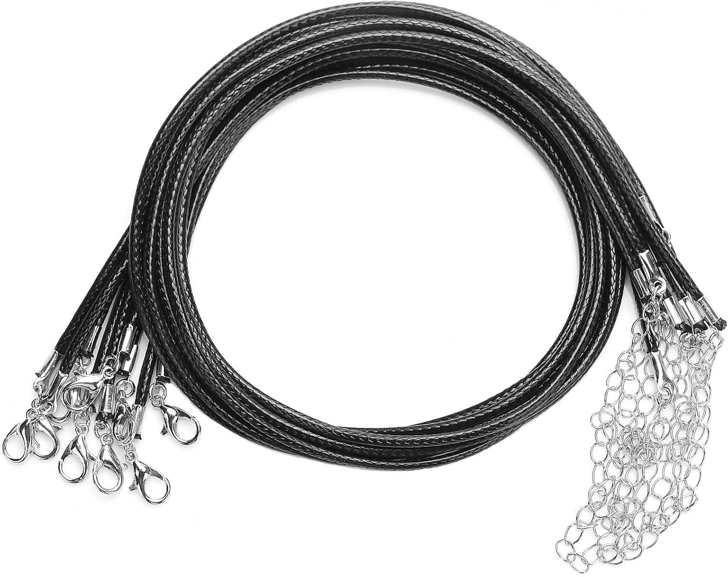 TIESOME Leather Cord Necklace, 10Pcs Waterproof Braided Leather String Chain Necklace Black Woven DIY Rope Chain with Lobster Claw Clasp for Women and Men (2.0mm,45cm)