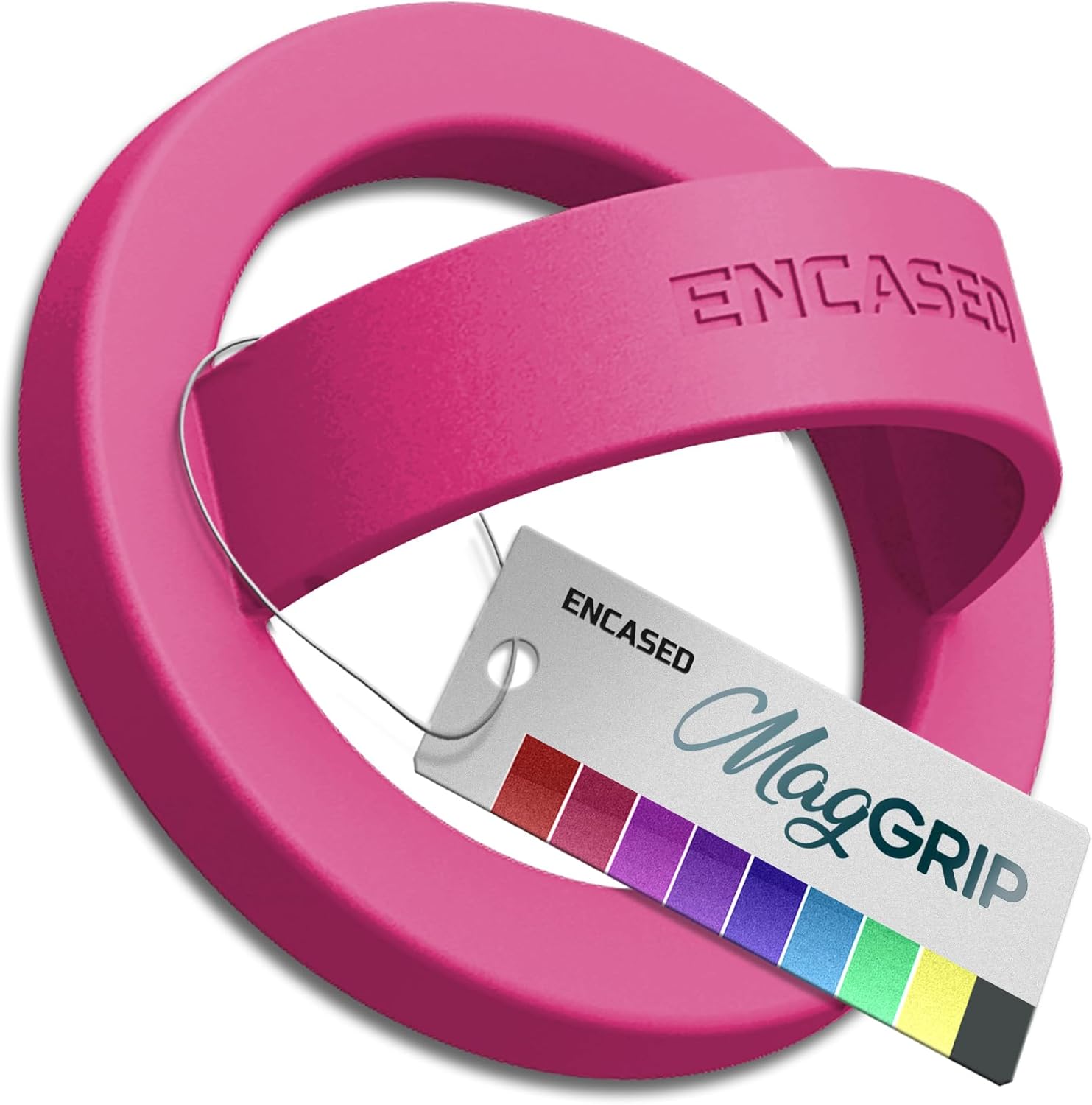 Encased Magnetic Phone Grip Holder (Compatible with MagSafe) Thin Silicone Finger Loop Ring for iPhone (Dark Pink)