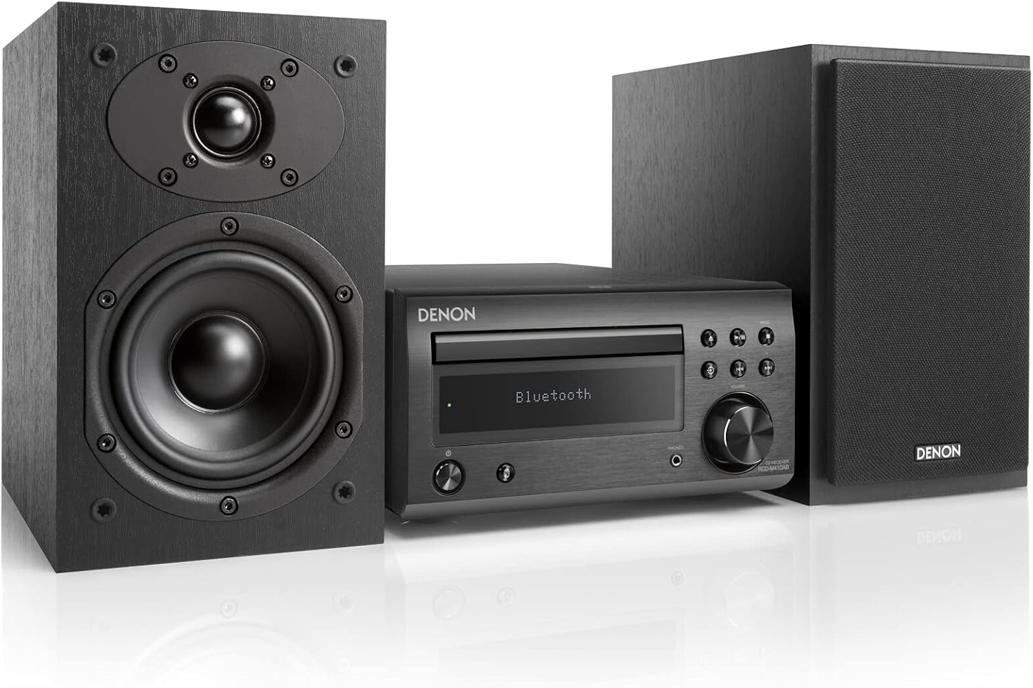 Denon D-M41DAB HiFi System, CD Player with Speakers, Audio Receiver, Bluetooth, 2x30W + Subwoofer PreOut, FM/DAB/DAB+ Tuner, 2x Optical Input, Headphone Output - Black