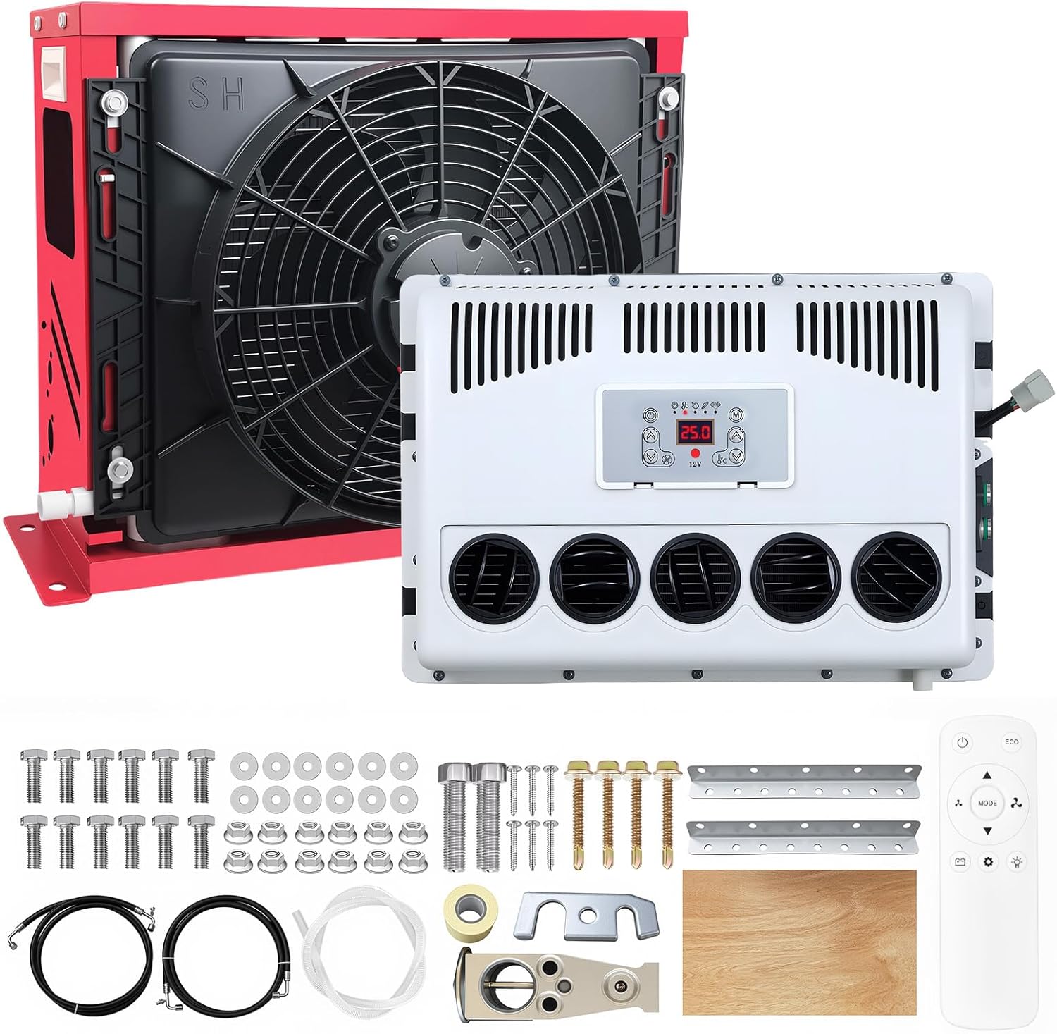 DC 12V RV air conditioner, energy-saving, easy to install, remote control, 360 degree adjustable air outlet, Fit for RV truck buses camping vans vehicles Air conditioner AC unit