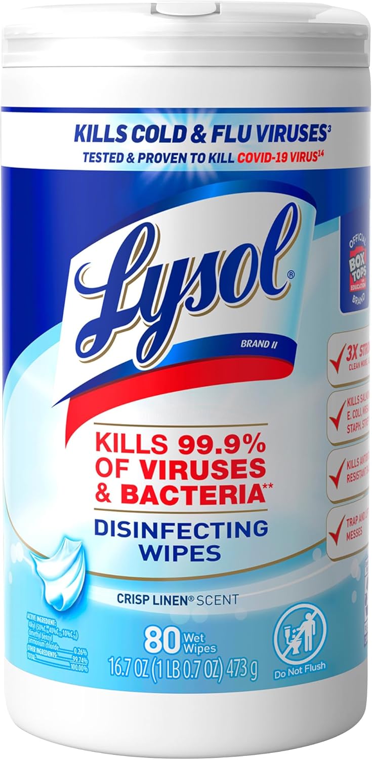 Lysol Disinfectant Wipes, Multi-Surface Antibacterial Cleaning Wipes, For Disinfecting and Cleaning, Crisp Linen, 80 Count