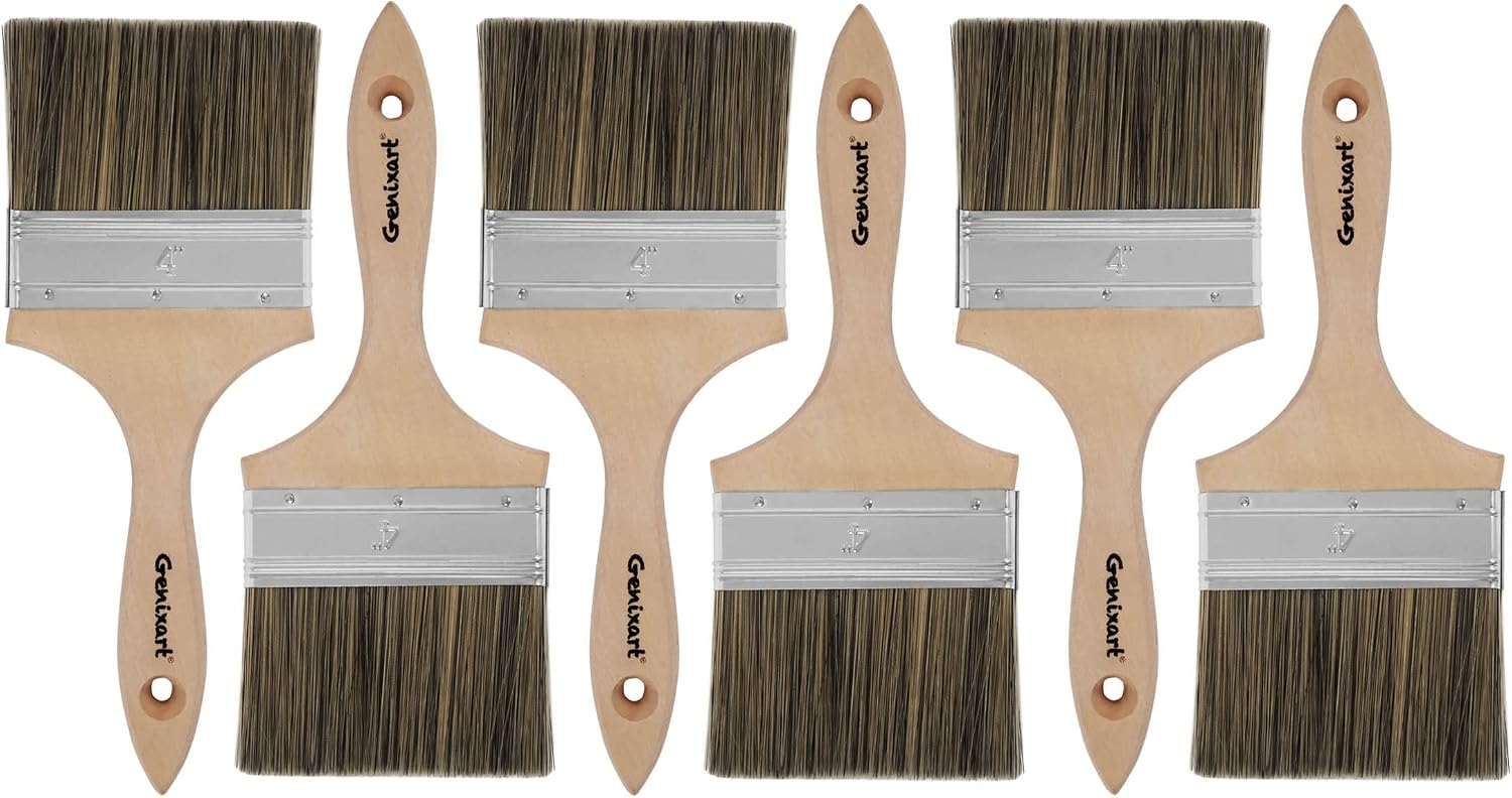 Double Thick Chip Paint Brush, 6 Pack, 4 inch / 100mm Stain Brushes for Painting Walls and Fence Staining, Wooden Handle Masonry Paintbrush for Varnish, Paste, Gesso and Limewash