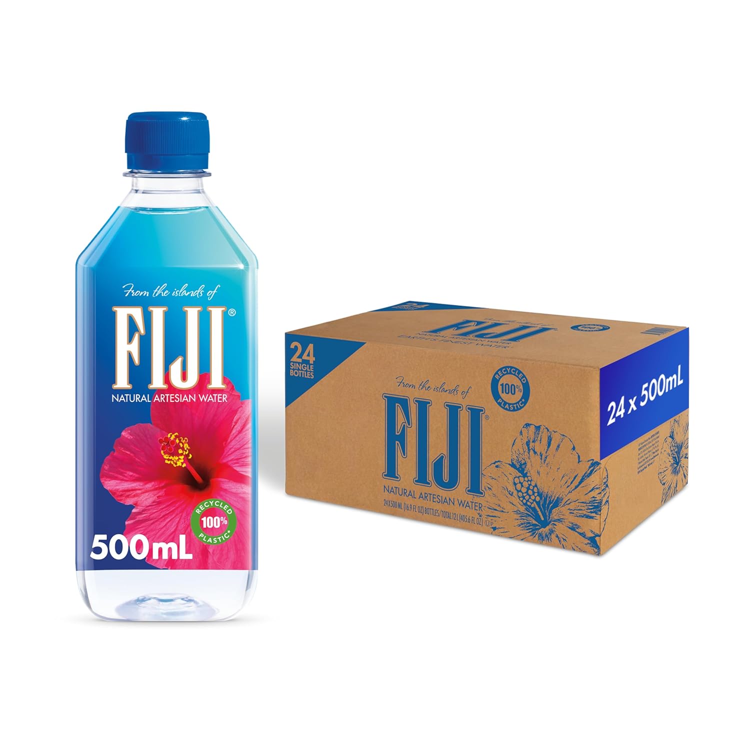 FIJI Natural Artesian Bottled Water 500mL / 16.9 Fl Ounce (Pack of 24) - 100% Natural Electrolytes