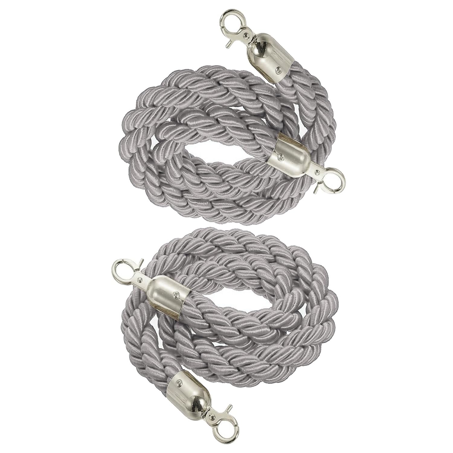 Queue Barrier Ropes with Gold/Silver Hook, Crowd Control Stanchion Rope 2-10Ft, Braided/Twisted Hemp Rope Barrier for Queue Divider, Queue Line Barrier, Dia 1.3"(Gray-SilverHooks,12ft/400cm)