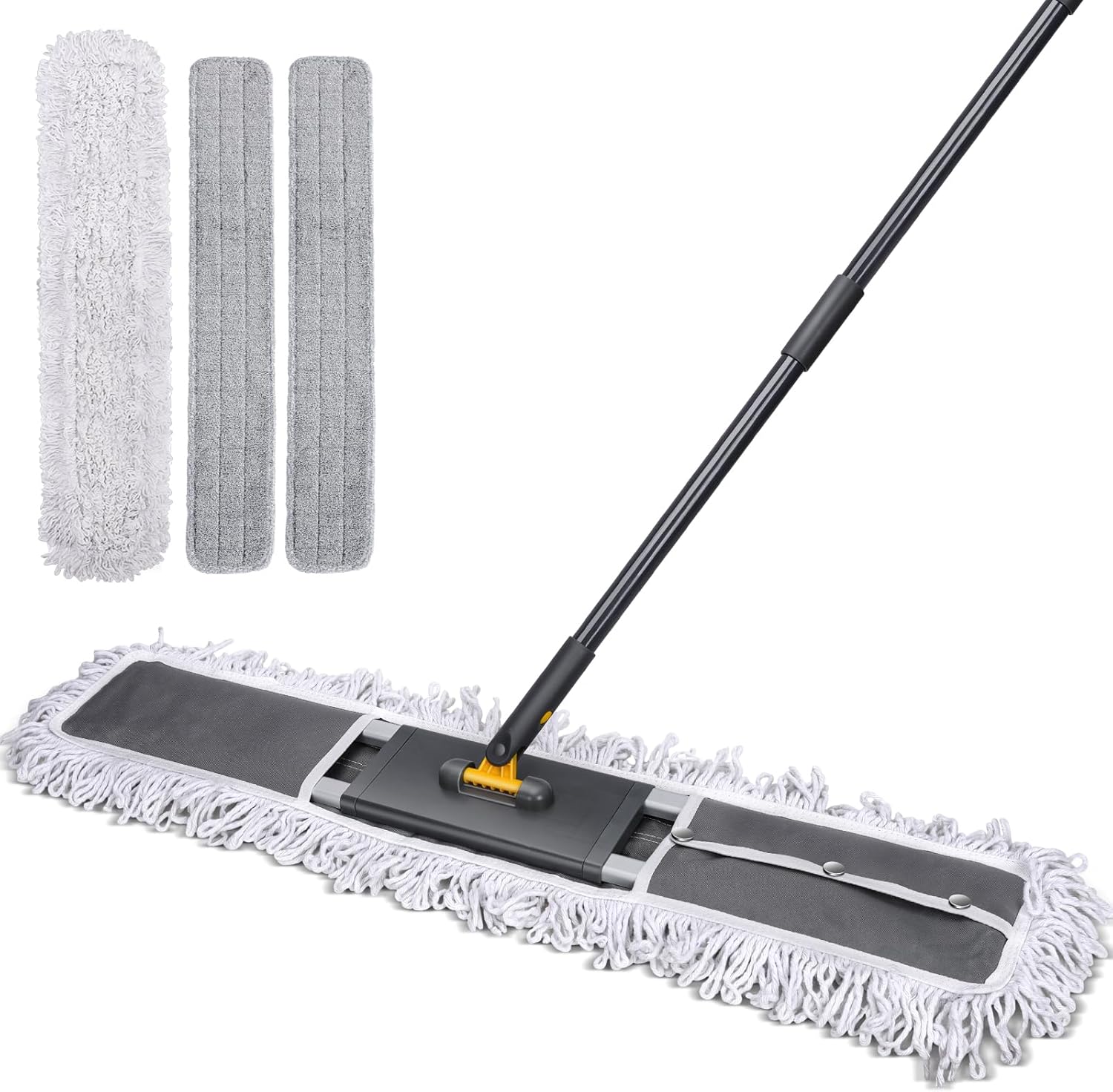 MASTERTOP 36" Professional Industrial Dust Mop for Floor Cleaning, Heavy Duty Wet & Dry Commercial Mop,Large Flat Floor Mops with Telescopic 62'' Long Handle,Dust Broom for Hardwood,Tiles,Office