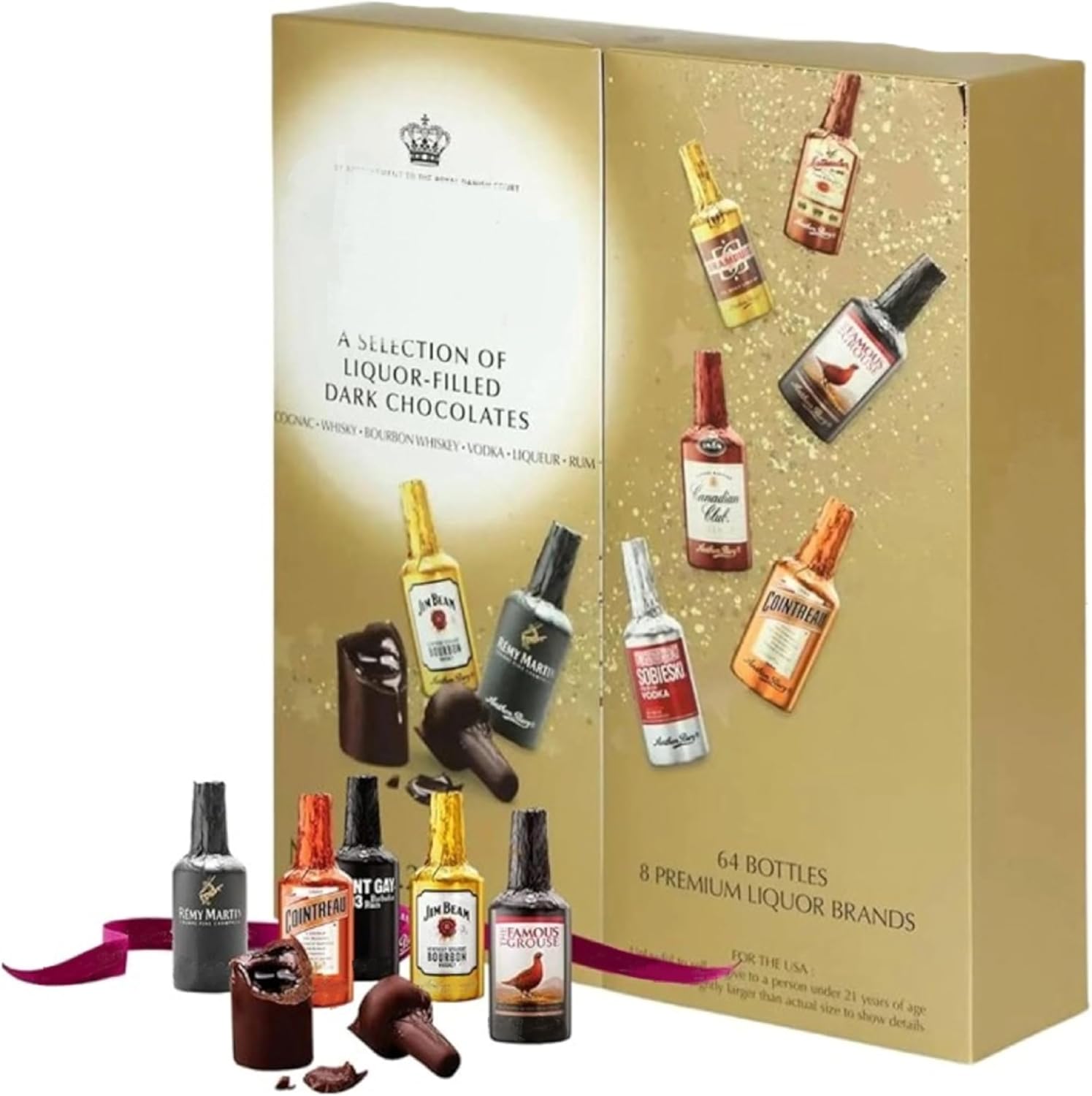 Liqueur Chocolates Gift Box for Gifts - Finest 64 Liqueurs Miniature Dark Chocolate Bottles of 8 Premium Liqueur Selection with Card. Christmas Gifts for Couples, Gifts for Women, Birthday Gifts