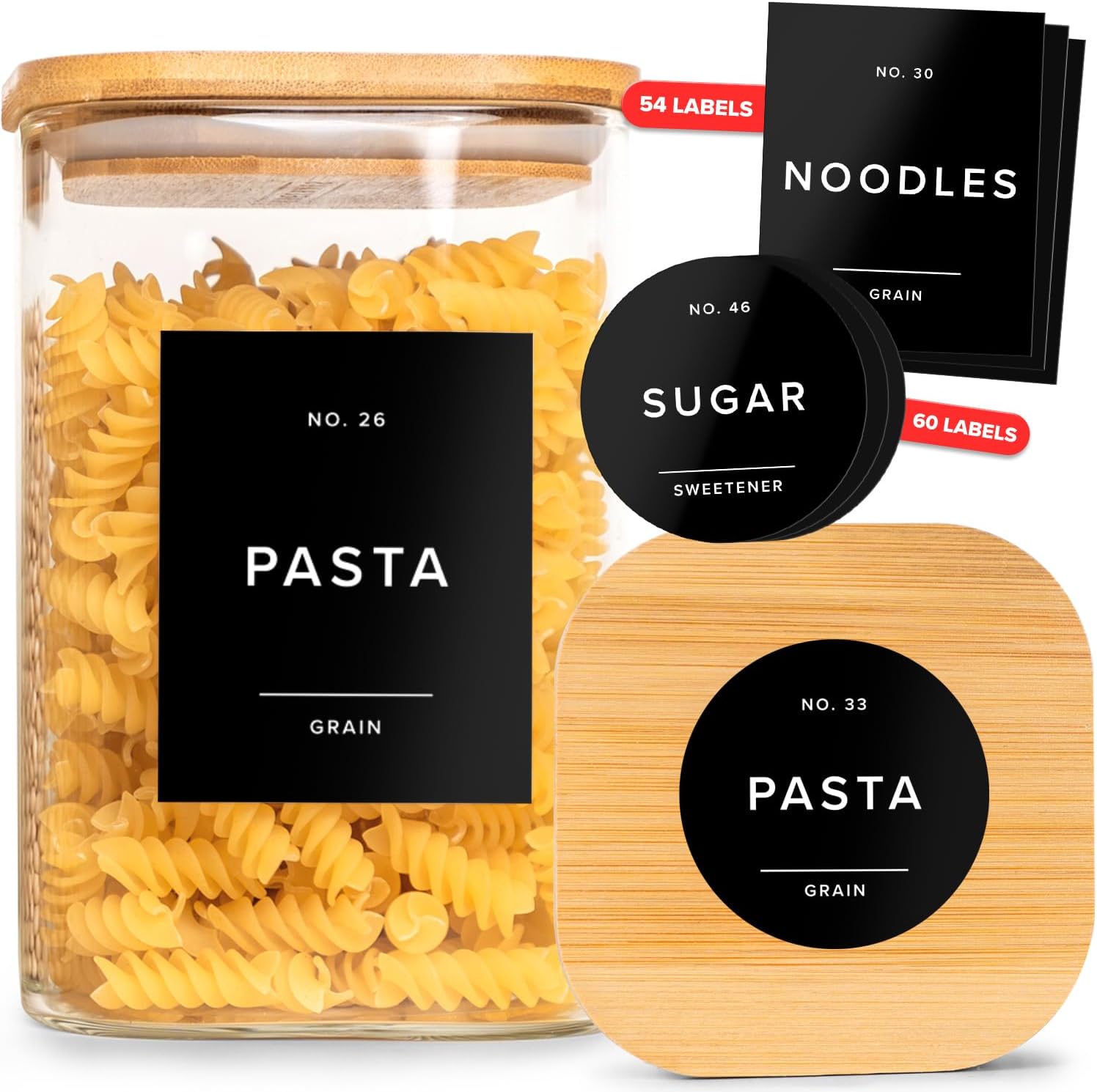 Minimalist Pantry Labels Self-Adhesive - 114 Stickers for Food Containers - Kitchen Labels for Organizing Storage Bins, Jars, Kitchen, Waterproof Spice Organiser Labels for Kitchen (Black)