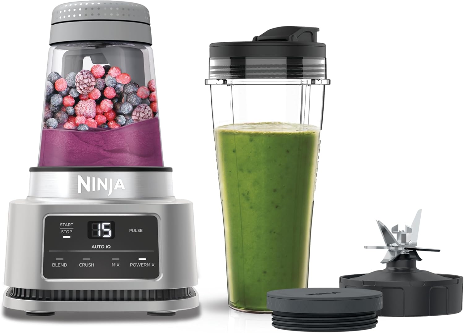 Ninja Foodi Power Nutri Blender 2-in-1, Blend Smoothie Bowls, Thick Spreads & Frozen Drinks, Automatic Programs, 700ml Cup & 400ml Bowl with with Power Paddle, 1100W, Silver CB100UK