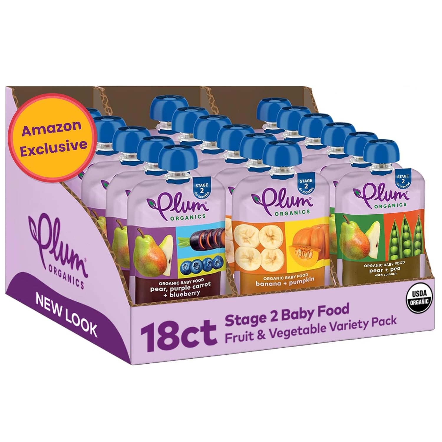 Plum Organics Variety Pack, 6+ Months – Fruit and Veggie Adventure Pack – Organic Baby Food Pouches, 4 oz Pouch, Pack of 18 (Amazon Exclusive)