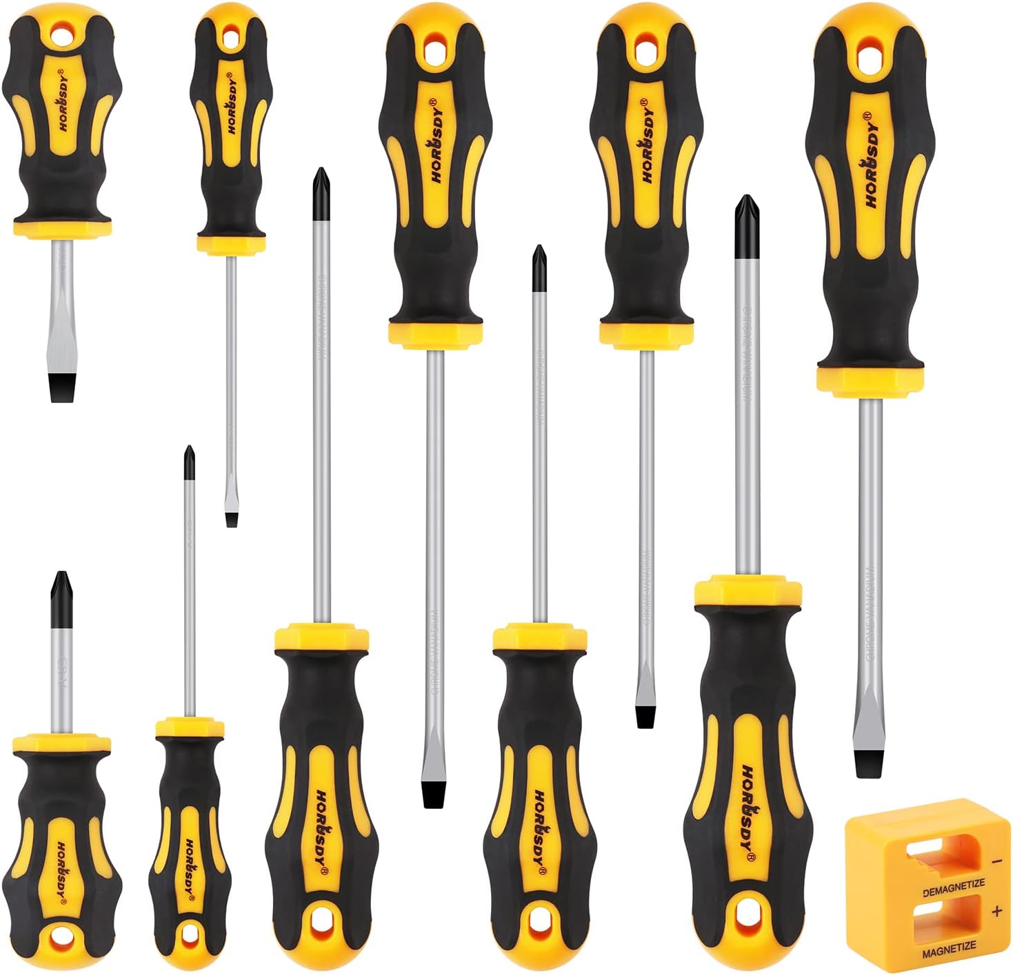 HORUSDY 11-Pieces Magnetic Screw driver, Magnetic 5 Phillips and 5 Flat Head Tips for Fastening and Loosening Seized