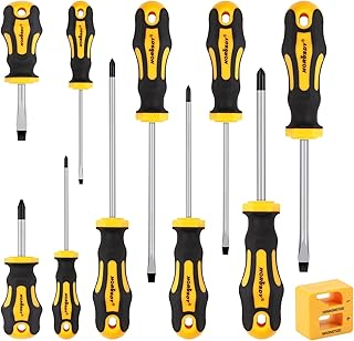 HORUSDY 11-Pieces Magnetic Screw driver, Magnetic 5 Phillips and 5 Flat Head Tips for Fastening and Loosening Seized