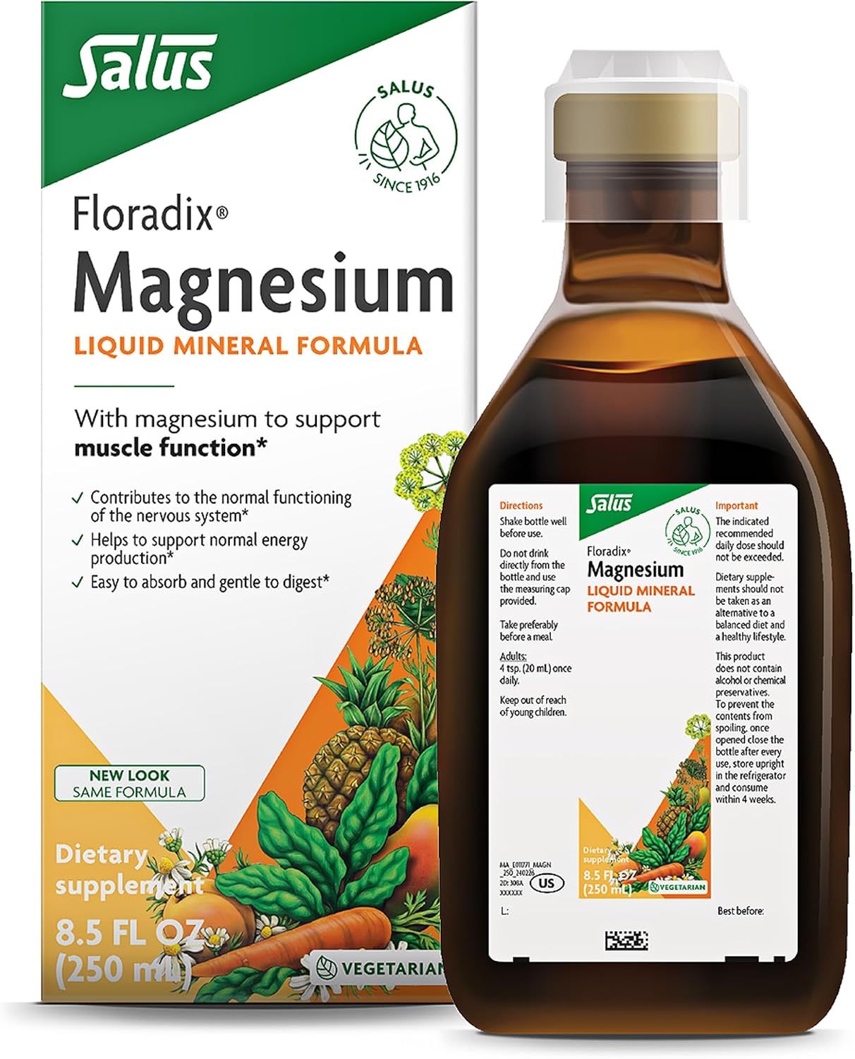 Floradix Magnesium Liquid Herbal & Mineral Supplement, Non-GMO, 8.5 fl oz