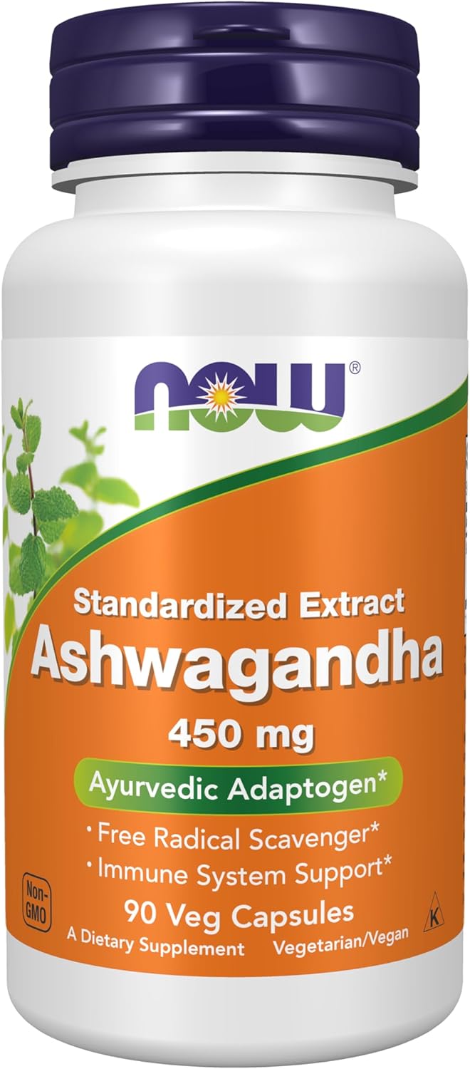 NOW Foods Supplements, Ashwagandha (Withania somnifera) 450 mg (Standardized Extract) for Immune Support ,90 Veg Capsules