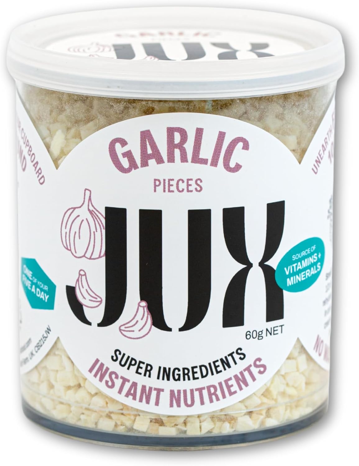 JUX Freeze-Dried Garlic | 100% Natural & Nutrient-Rich | Rehydrates Instantly for Cooking, Sauces & Garnishing | Long Shelf Life | Equals 600g of Fresh Garlic | No Additives, Vegan (60g)