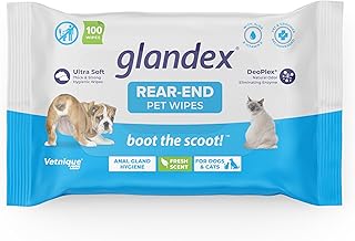 Vetnique Labs Glandex Dog Wipes for Pets Cleansing & Deodorizing Anal Gland Hygienic Dog & Cat Wipes with Vitamin E, Skin Conditioners and Aloe (75ct)
