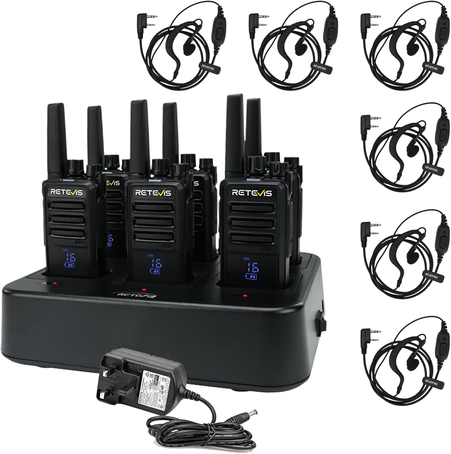 Retevis RT668H Walkie Talkies, 2 Way Radio with Screen, Long Range Walkie Talkies with 6 Way Charger, Rechargeable Radio Communication, PMR446 License Free for School, Security(6 Pack, Black)