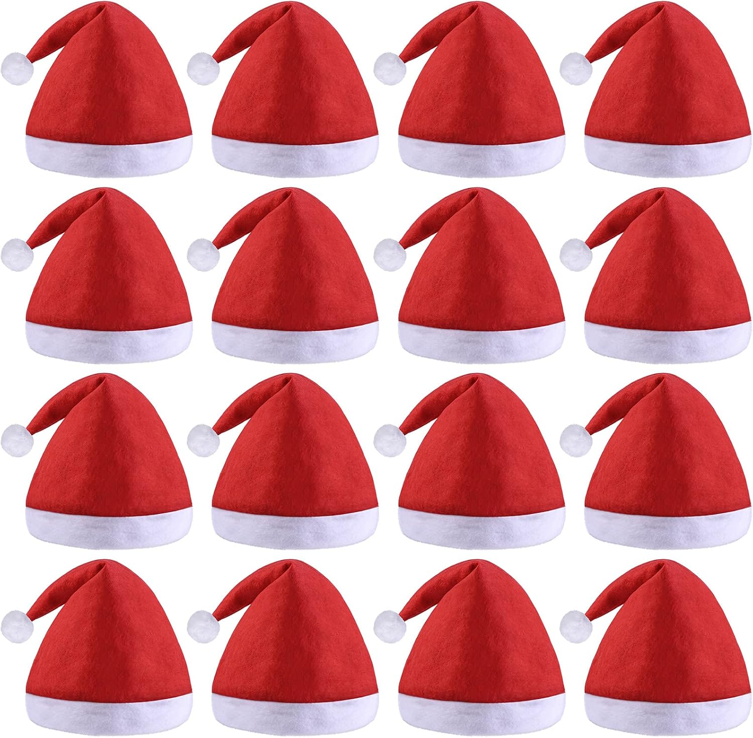 16 Pack Christmas Santa Hats with White Cuffs Non-Woven Christmas Party Hats Santa Hat for Adults