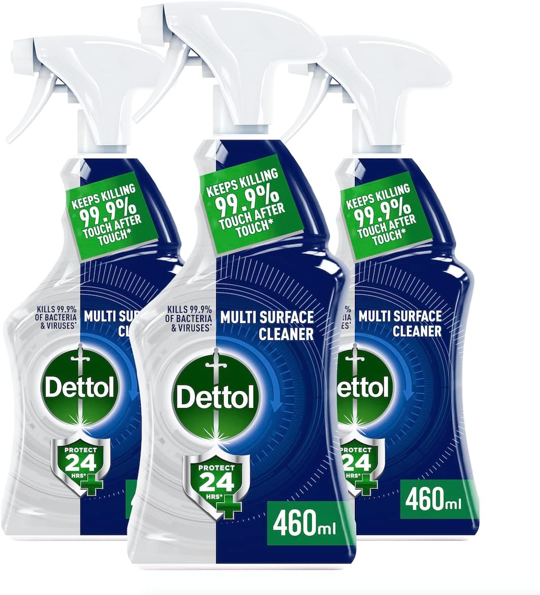 Dettol Protect 24 hour Antibacterial Disinfectant Multi Surface Spray Cleaner - Ocean Fresh - 460ml x 3