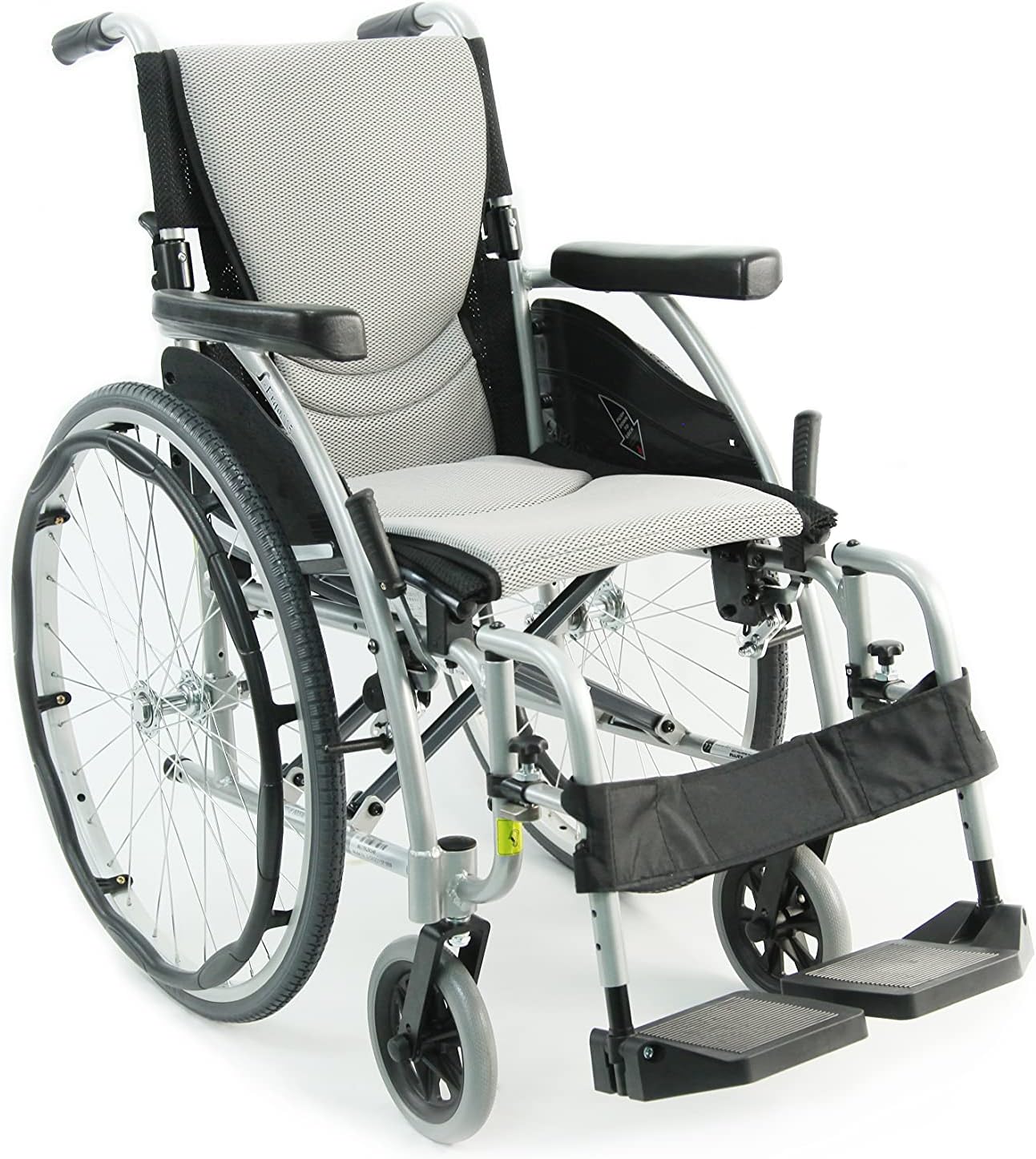 Karman K-115 25 lbs Ultra Light Ergonomic Wheelchair with Removable Footrest Silver Color