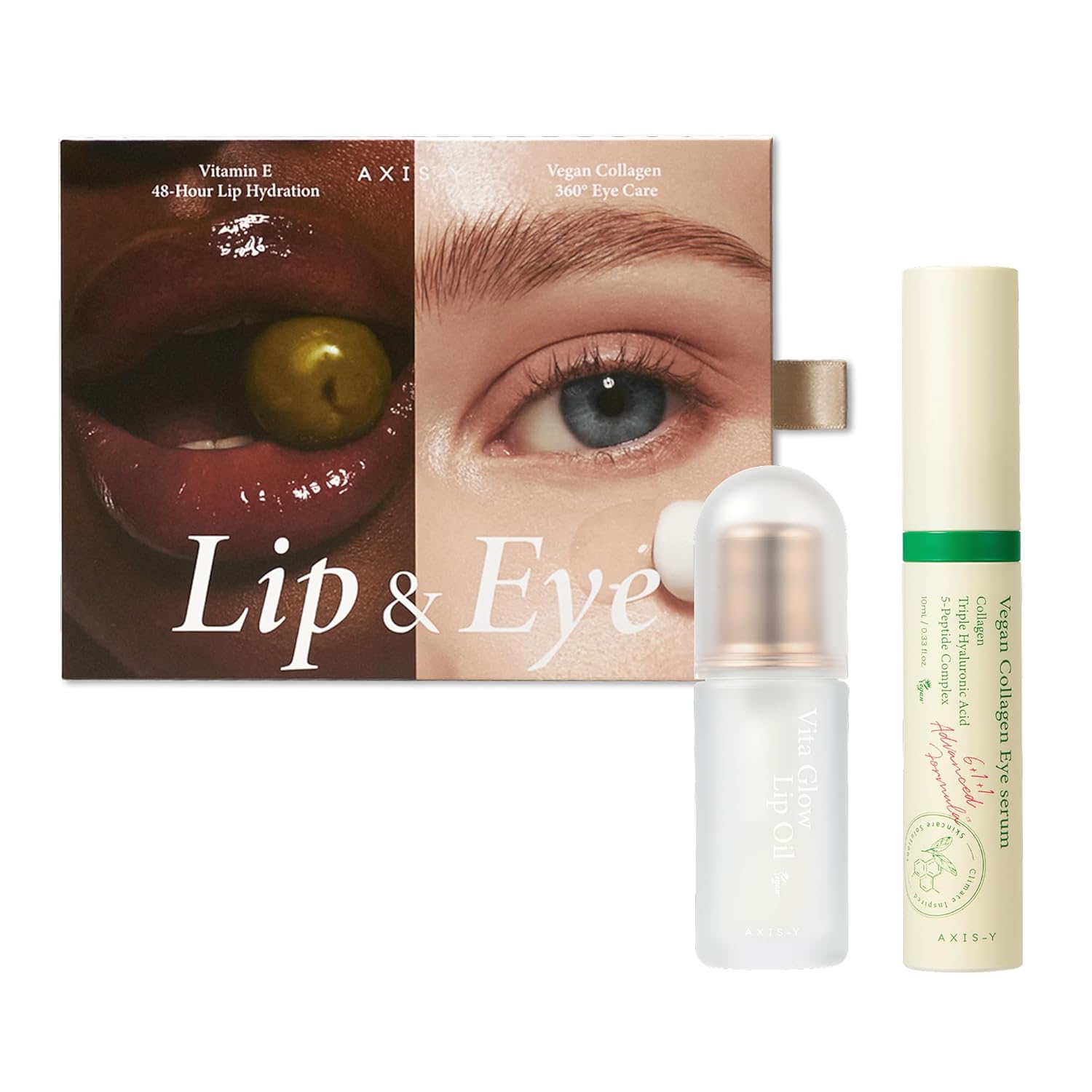 AXIS-Y Lip & Eye Set - Vita Glow Lip Oil Dreamy Olive & Vegan Collagen Eye Serum - Amazon Exclusive Korean Skin Care Kit - Limited Edition Hydra Barrier Duo for Lips & Eyes