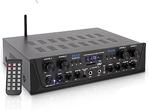 Pyle 500W Karaoke Wireless Bluetooth Amplifier - 4 Channel Stereo Audio Home Theater Speaker Sound Power Receiver w/AUX in, FM, RCA Subwoofer Speakers Out, USB, Microphone in w/Echo - Pyle PTA44BT.5