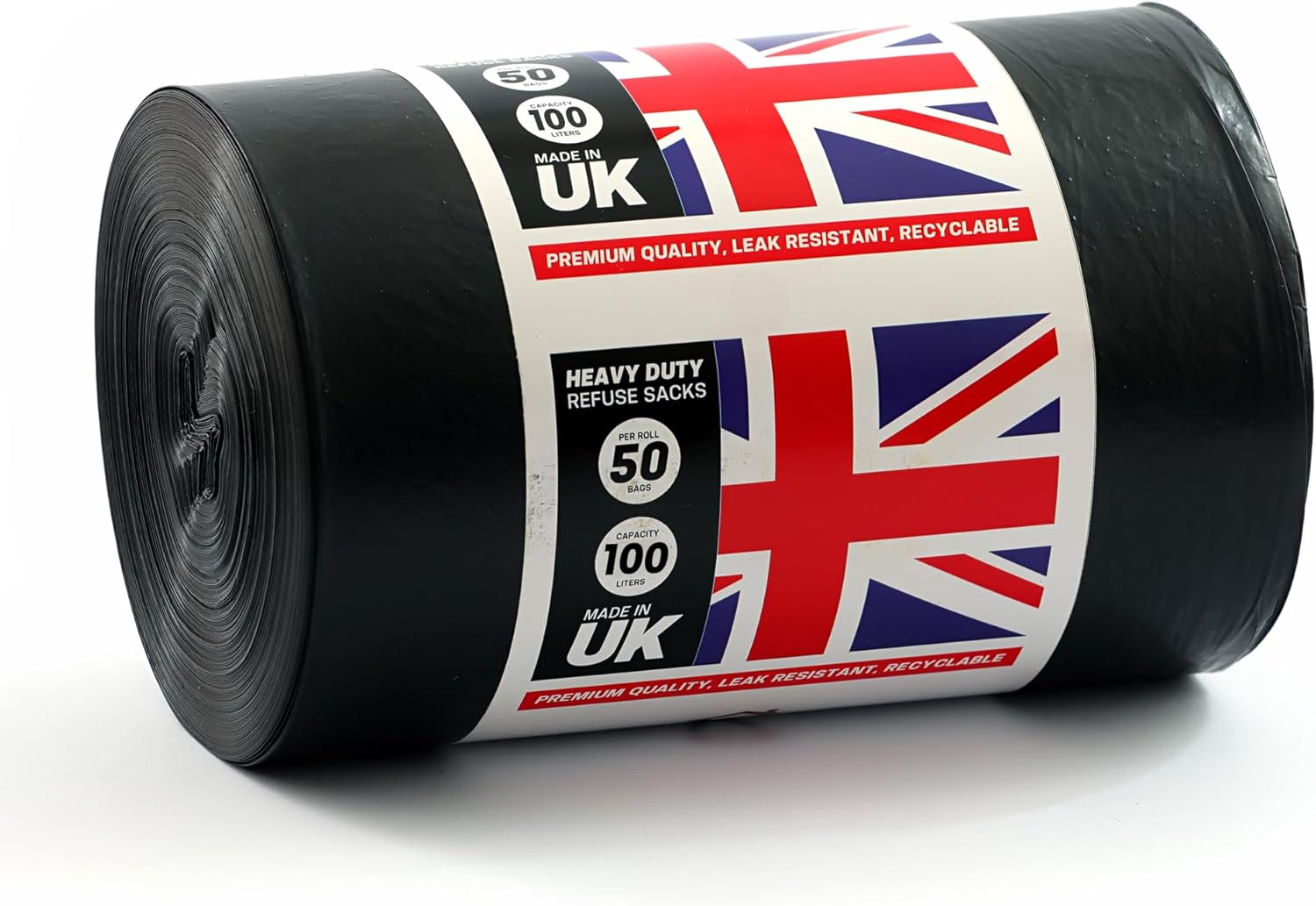 HOME CIRCLE Black Bin Bags Pack of 50x 100L - Heavy Duty Refuse Sacks for Home & Office Waste Management - Trash Bags for Kitchen, Garden, DIY Projects Rubbish Bags 100% Recycled Material