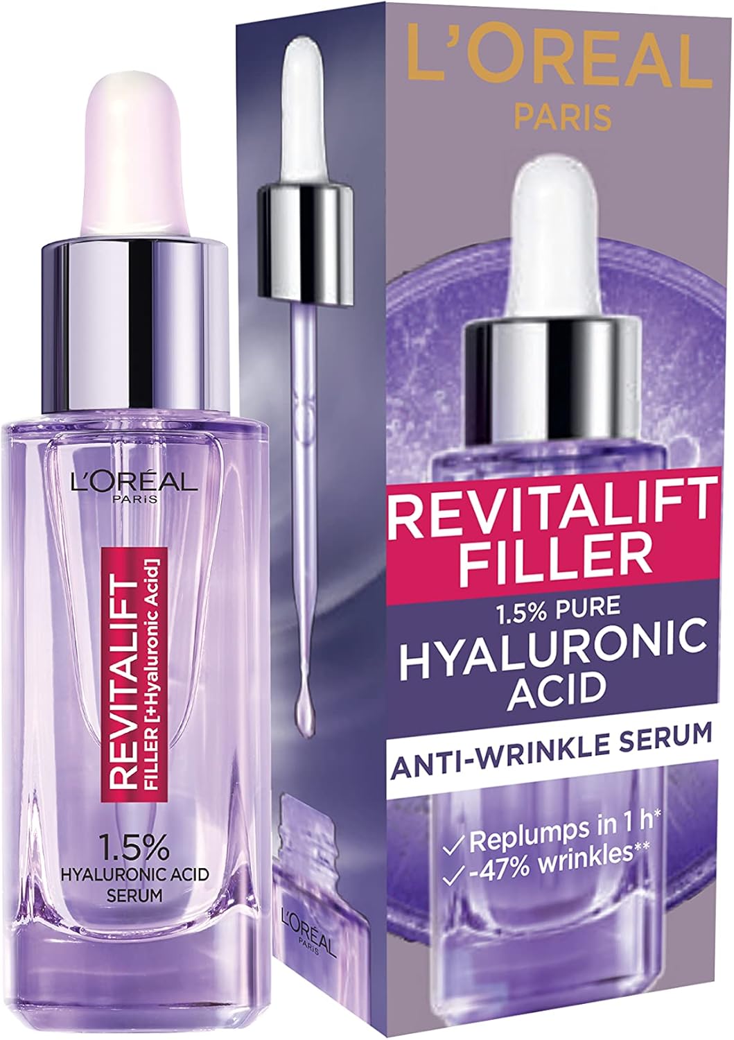 L'Oreal Paris Hyaluronic Acid Serum Revitalift Filler Anti-Wrinkle Dropper Serum Large 50 ml