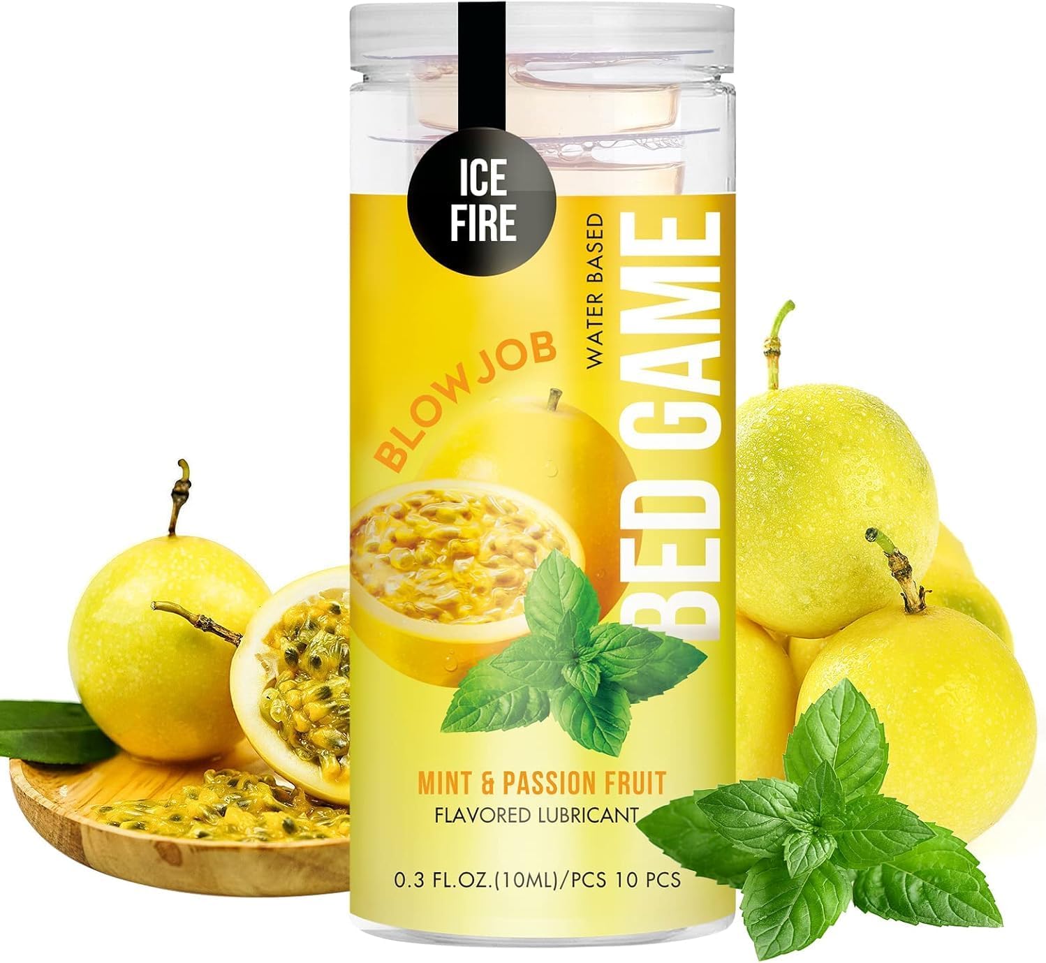 Flavored Edible Lube for Oral Blowjob Jelly Sex Oral Water for Couple Adult, No Rinse Lubricant 10-Pack (Passion Fruit & Mint)