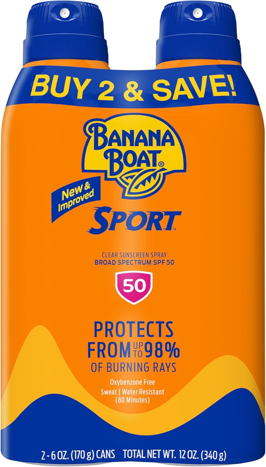 Banana Boat Sport Ultra SPF 50 Sunscreen Spray Twin Pack | Oxybenzone Free, Water Resistant, 6oz Each