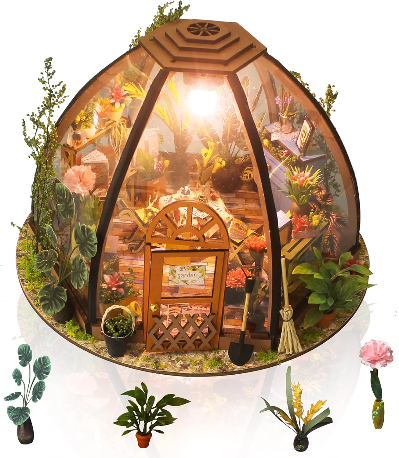 GuDoQi DIY Miniature Dollhouse Kit, Tiny 1:24 Scale House with Furniture, Great Handmade Craft Gift for Birthdays and Easter Day, Green Flower Shop