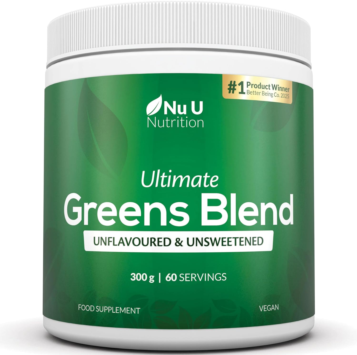 Nu U Nutrition - Greens Powder 300g - 17 Superfood Ingredients - 60 Servings - Unflavoured, Unsweetened - Ultimate Greens Blend with Maca, Beetroot & Inulin - 100% Vegan - Made in the UK