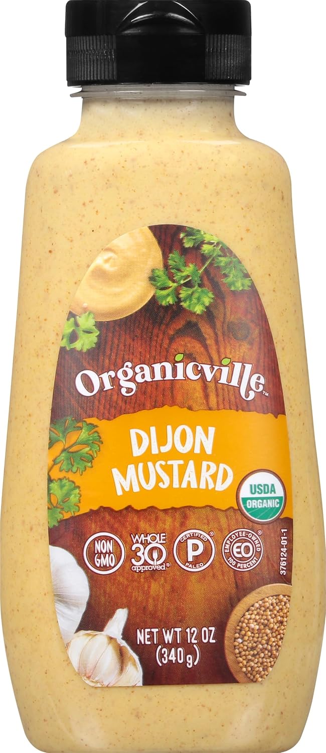 Organicville Dijon Mustard - Mustard Dijon Organic, Dijion Mustard, Vegan, Gluten Free, Paleo, Whole 30, USDA Organic, Non-GMO, Keto Mustard, Dijon Mustard Gluten Free - 12 Oz
