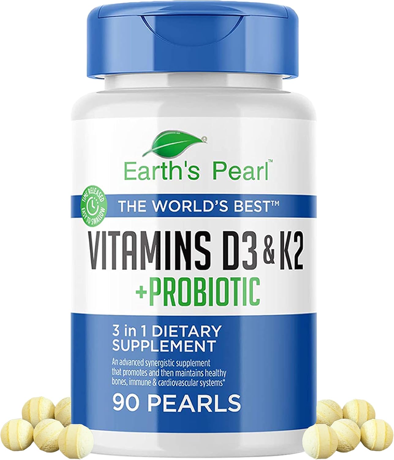 Earth's Pearl Vitamin D3 K2 5000 IU - 3-in-1 Vitamin K2 D3 Probiotics for Women and Men - 90 Day Supply K2 D3 Vitamin Supplement 5000 IU - Gut Health Supplements for Women and Men