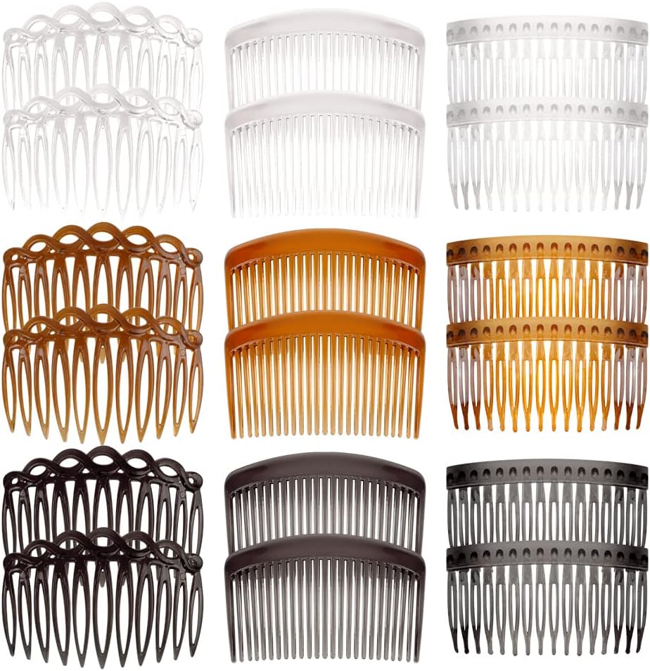 18 Pieces French Side Combs, BOJVESH Plastic Side Hair Twist Decorative Comb with Teeth, Hair Combs Slides Hair Clips Accessories for Women Bridal Wedding Veil Girls Thick and Fine Hair