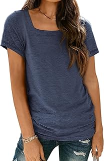 AUTOMET Womens Tops Casual Spring Summer Tshirts 2024 Short Sleeve Square Neck Basic Tee Outfits