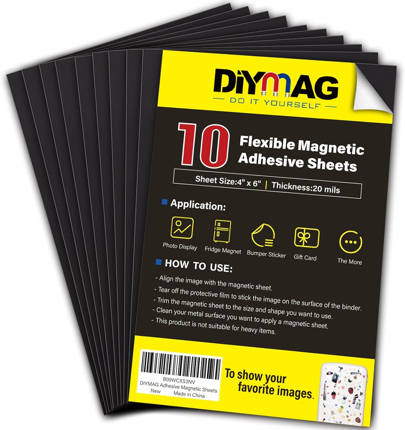 DIYMAG Magnetic Adhesive Sheets, |4" x 6"|, 10 Pack Cuttable, Flexible magnet sheets with adhesive for Crafts, Photos, Easy Peel and Stick