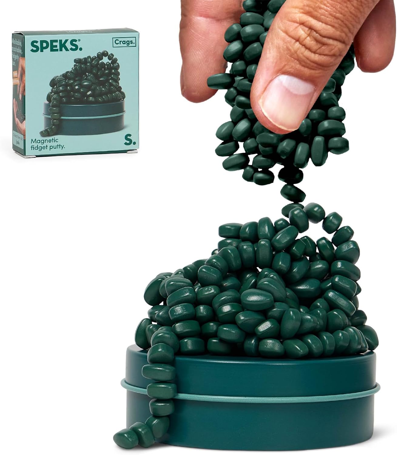 Speks Crags Ferrite Putty | 150+ Ferrite Stones in a Tin | Fidget Toy for Adults & Teens 14+ | Desk Toy for Office or Stress Relief Present | Matte Jade, Small